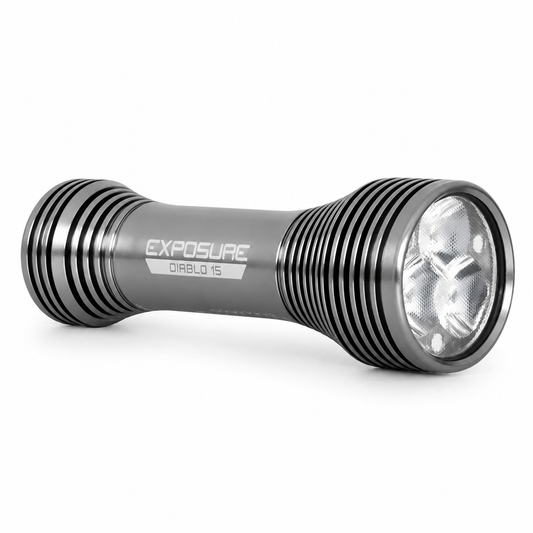 Przednia lampka rowerowa EXPOSURE LIGHTS DIABLO 15 z uchwytem na kask — widok produktu na białym tle
