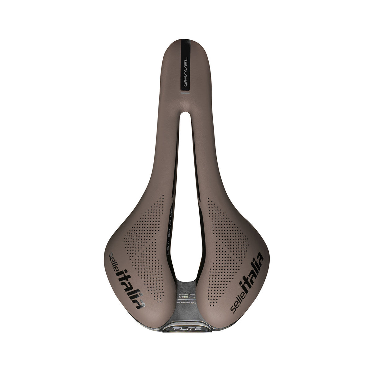 Siodełko SELLE ITALIA FLITE BOOST GRAVEL SUPERFLOW L3 z prętami TI 316, brązowe — widok z góry, kolor brązowy, L3