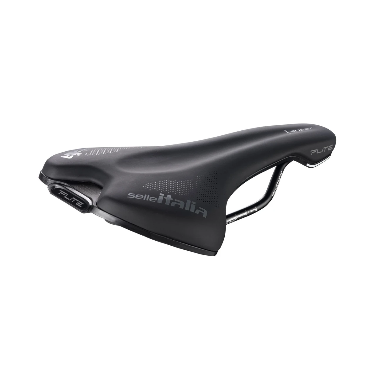 Zadel SELLE ITALIA FLITE BOOST TM L met mangaanrails, zwart — driekwartaanzicht