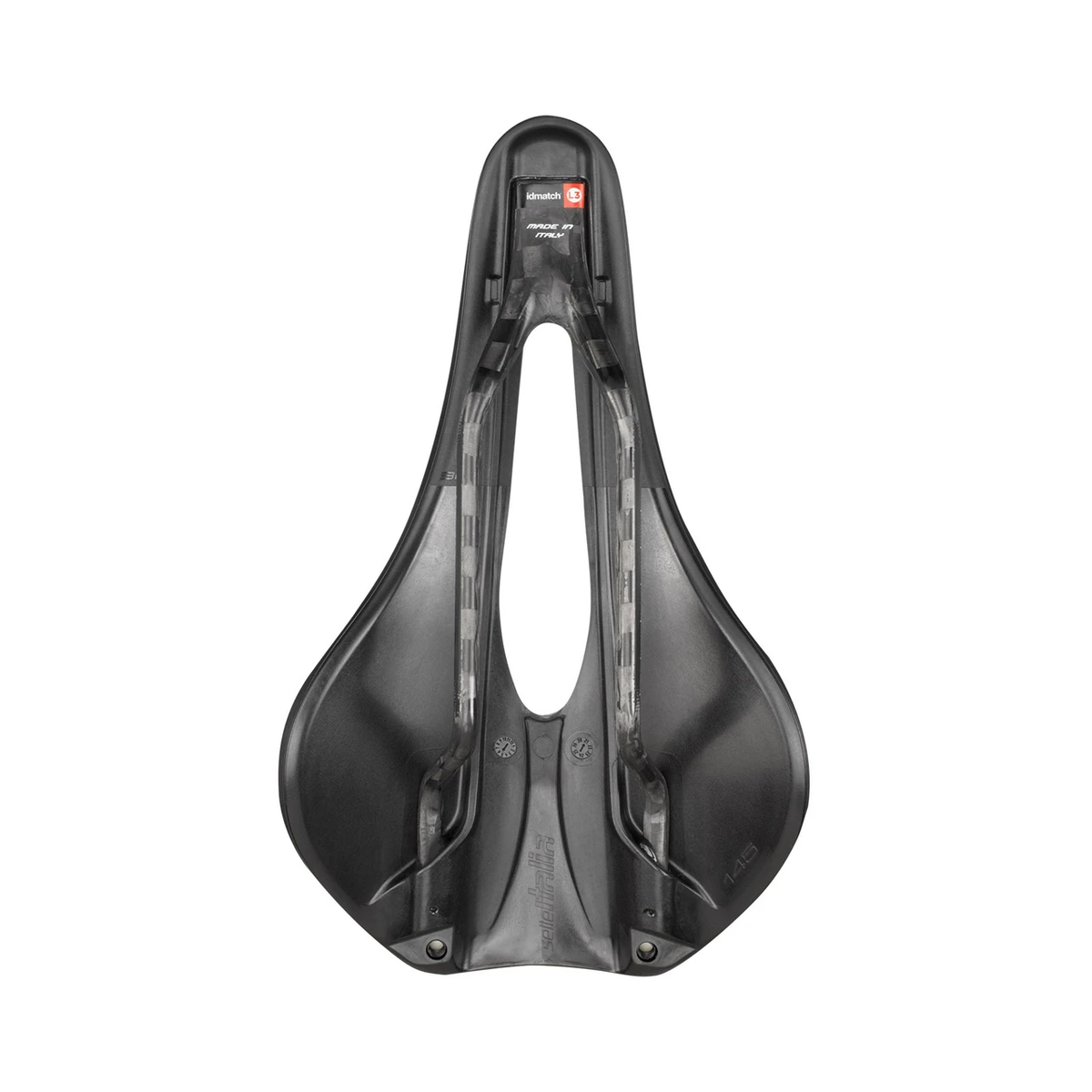 Sillín SELLE ITALIA NOVUS EVO BOOST SUPERFLOW L KIT CARBONIO L con raíles de carbono negro — vista inferior