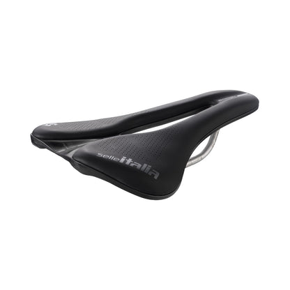 Selim SELLE ITALIA NOVUS EVO BOOST SUPERFLOW L com carris Ti316 preto/cinzento — vista de três quartos
