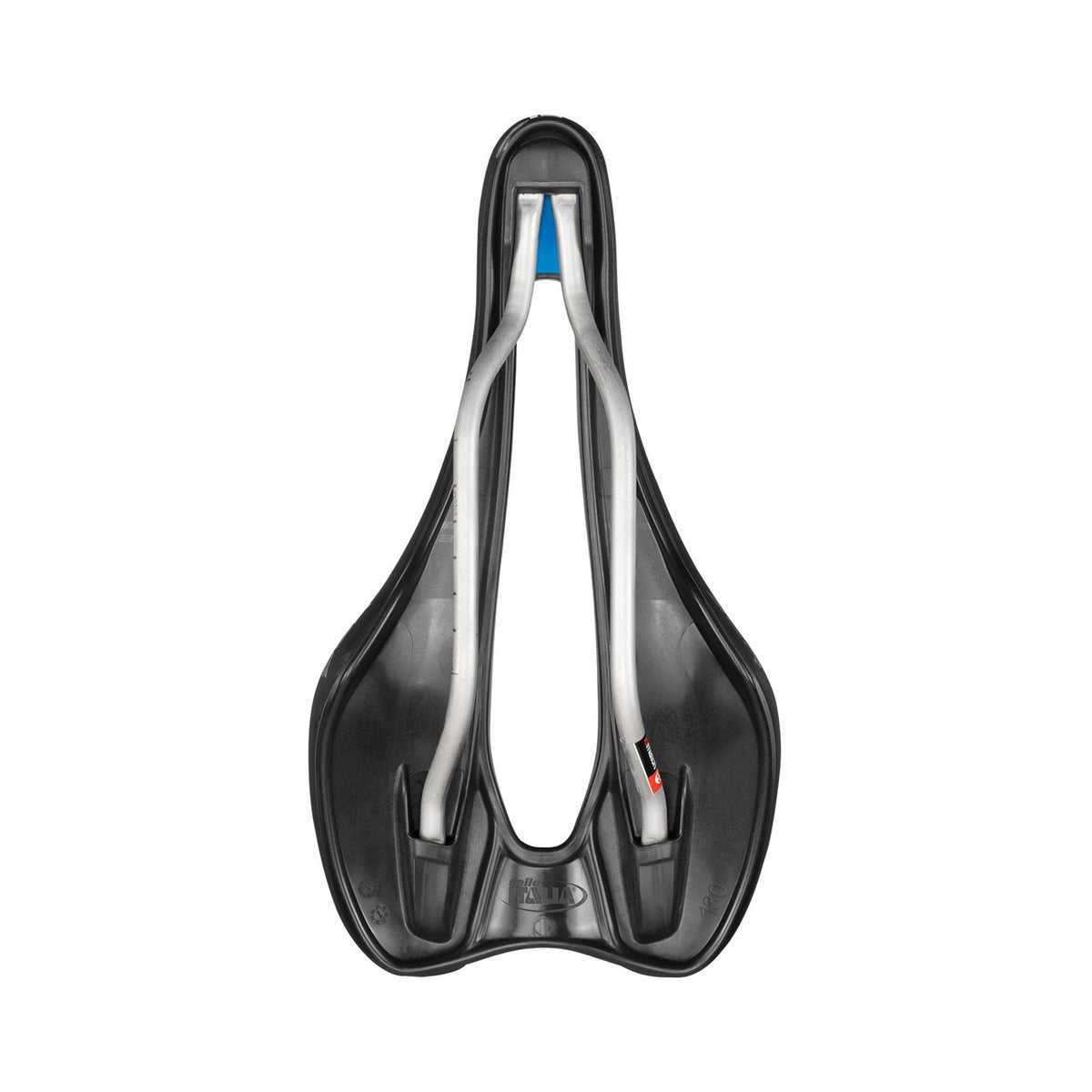Σέλα SELLE ITALIA SLR BOOST ENDURANCE SUPERFLOW S με ράγες Ti316, μαύρη — κάτω όψη με τις ράγες Ti316