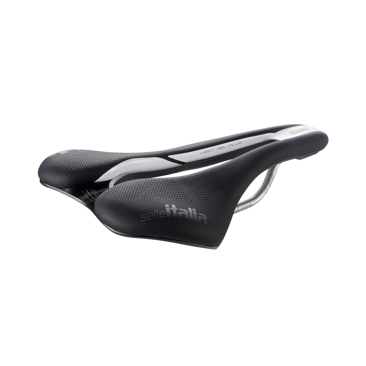 SELLE ITALIA SLR BOOST ENDURANCE SUPERFLOW L zadel met Ti316-rails, zwart — driekwartaanzicht
