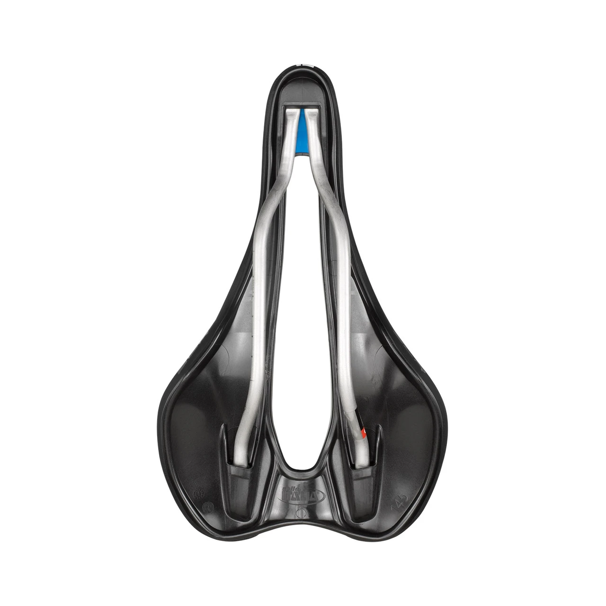 SELLE ITALIA SLR BOOST ENDURANCE SUPERFLOW L zadel met Ti316-rails, zwart — onderaanzicht met Ti316-rails
