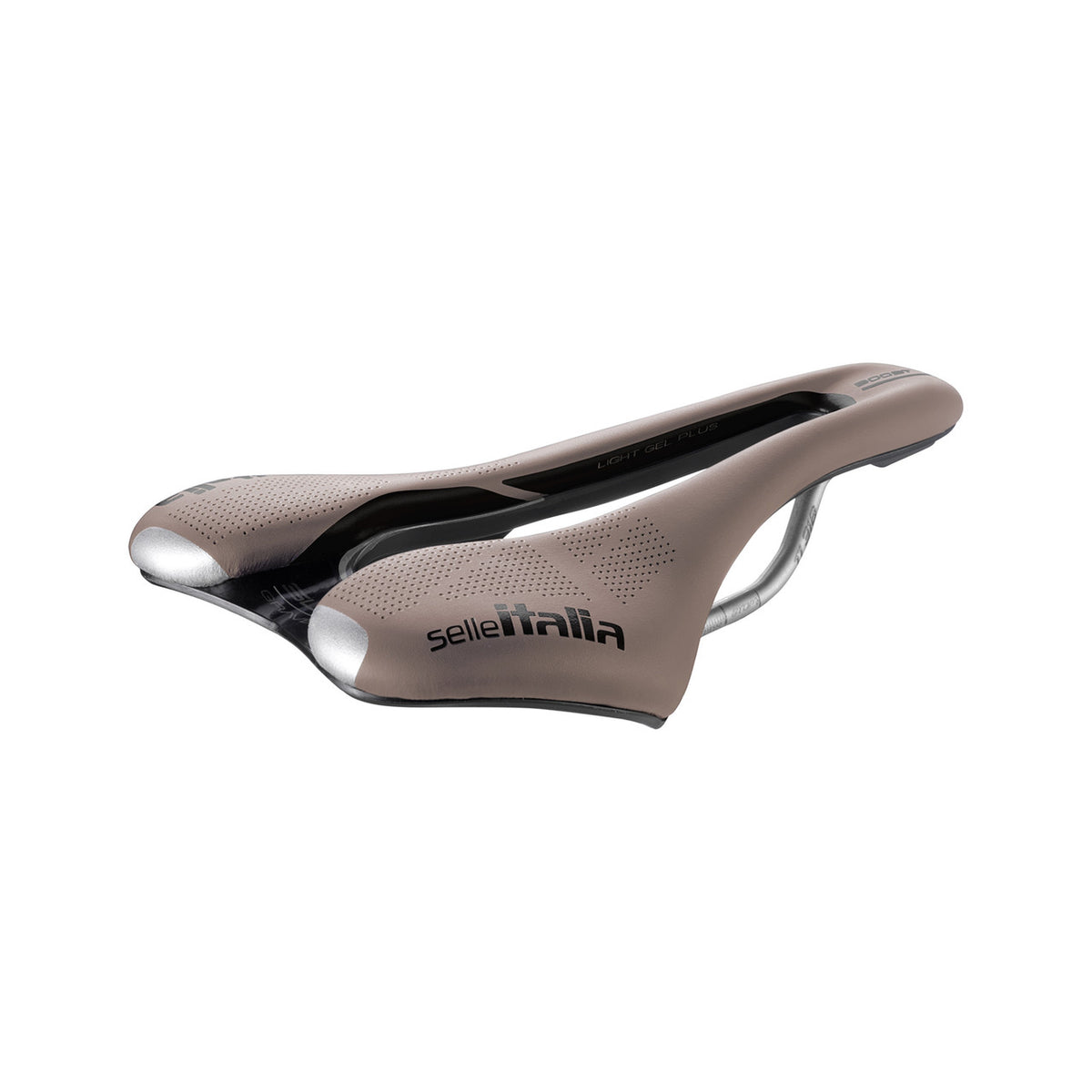 Siodełko SELLE ITALIA SLR BOOST GRAVEL SUPERFLOW S z prętami TI316, brązowe — widok pod kątem, kolor brązowy, S3