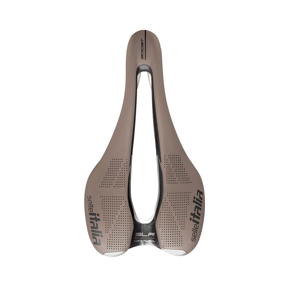 Siodełko SELLE ITALIA SLR BOOST GRAVEL SUPERFLOW S z prętami TI316, brązowe — widok z góry, kolor brązowy, S3