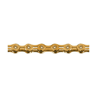 Catena KMC X11EL Ti-N a 11 velocità color oro — foto del prodotto su sfondo bianco