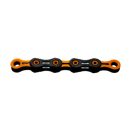 Łańcuch 11-rzędowy KMC DLC11 czarno-pomarańczowy, woskowany — zdjęcie produktu na białym tle
