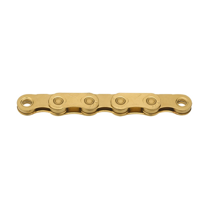 KMC X FLAT 12-/13-fach-Kette Waxed Ti-N Gold — Produktfoto auf weißem Hintergrund