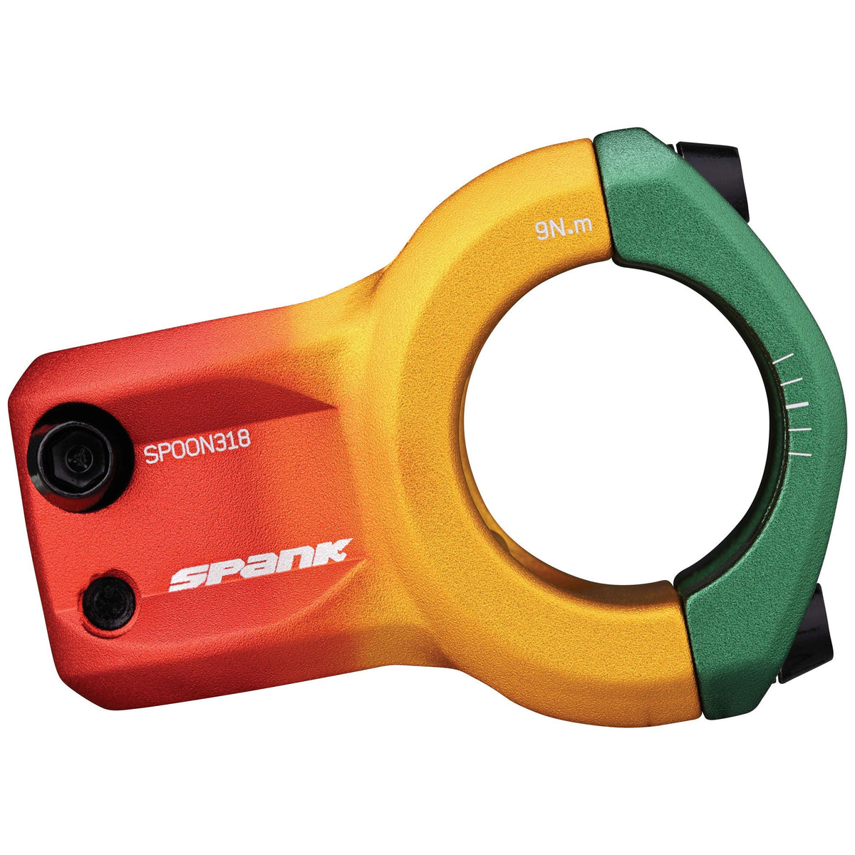 Wspornik kierownicy SPANK SPOON 318 w kolorystyce rasta — widok z boku