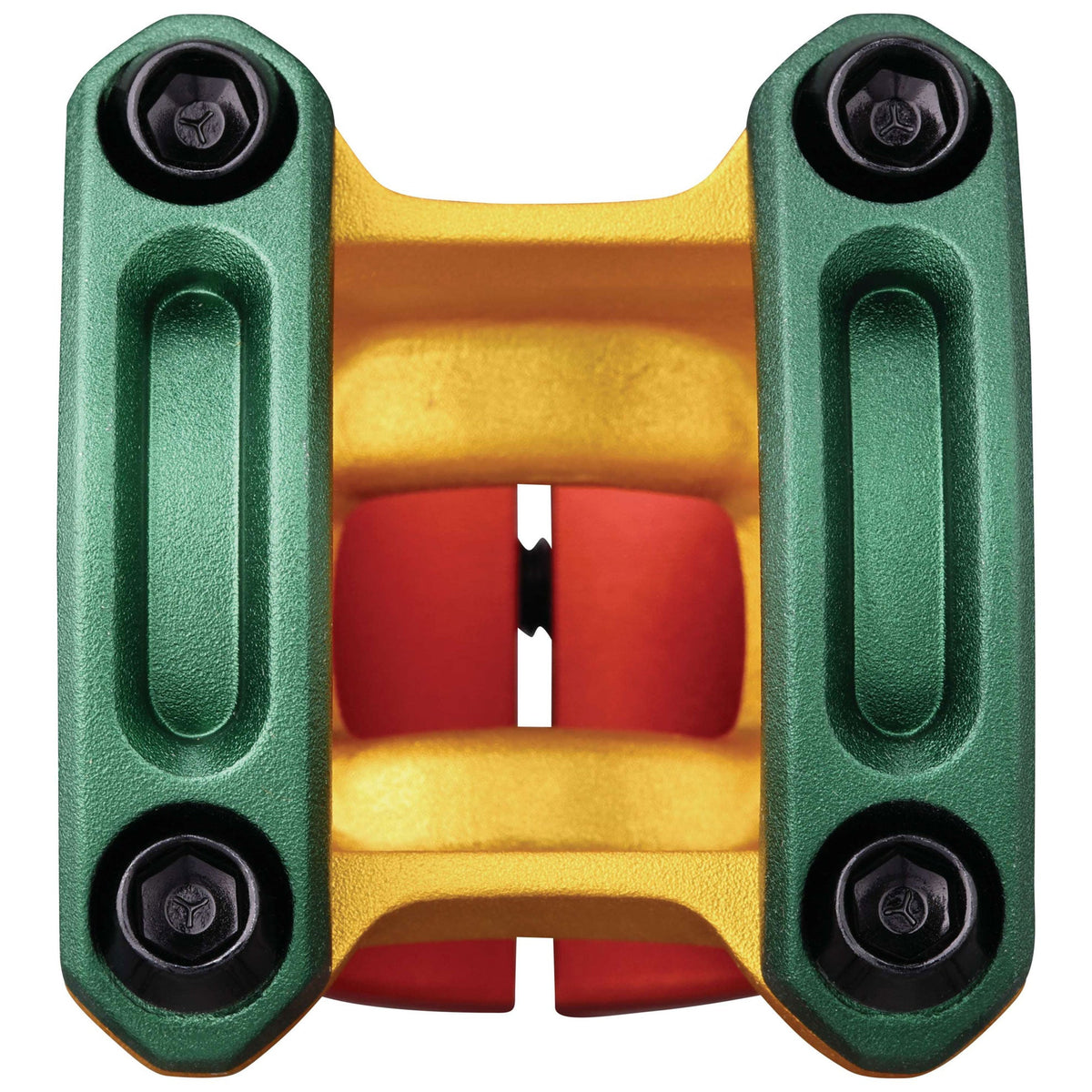 Wspornik kierownicy SPANK SPOON 318 w kolorystyce rasta — widok z przodu