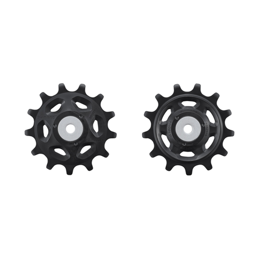 SHIMANO XT M8130/M8150 Linkglide 11-speed rear derailleur jockey wheels for a long cage — part on a white background